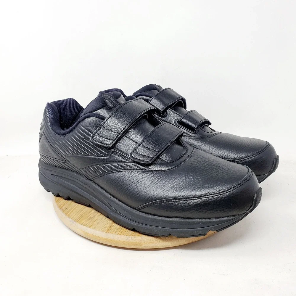 Brooks Addiction Walker Shoe Men 9.5 2E WIDE Black Sneaker Straps Slip Resistant